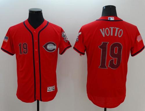 Reds #19 Joey Votto Red Fashion Stars & Stripes Flexbase Authentic Stitched MLB Jersey